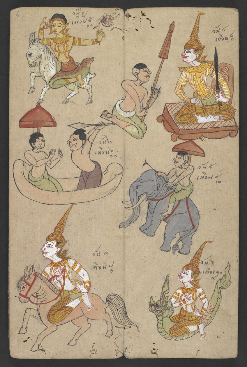 Eller 16455 f.6r, Djur från zodiaken, från Phrommachat (pergament) av Thai School