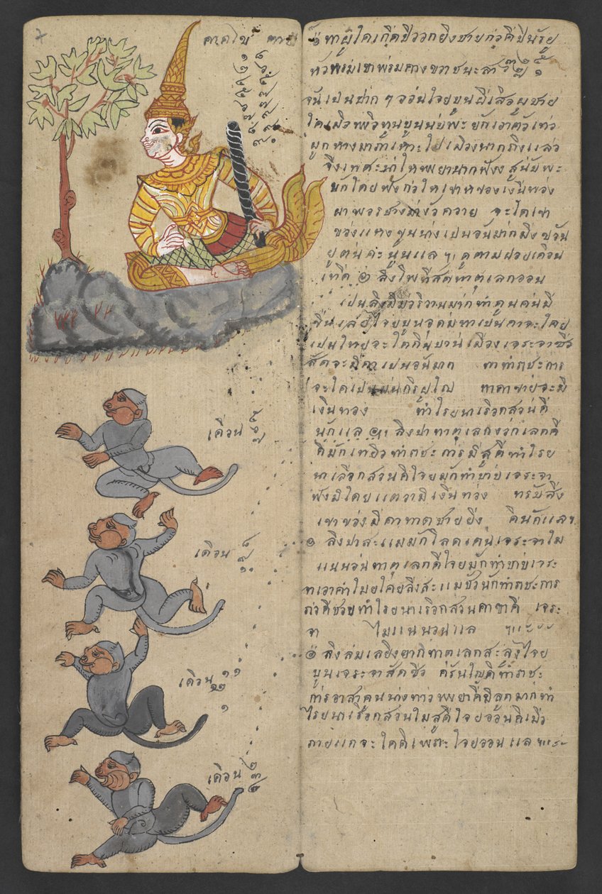 Eller 16455 f.7r, Djur från zodiaken, från Phrommachat (pergament) av Thai School