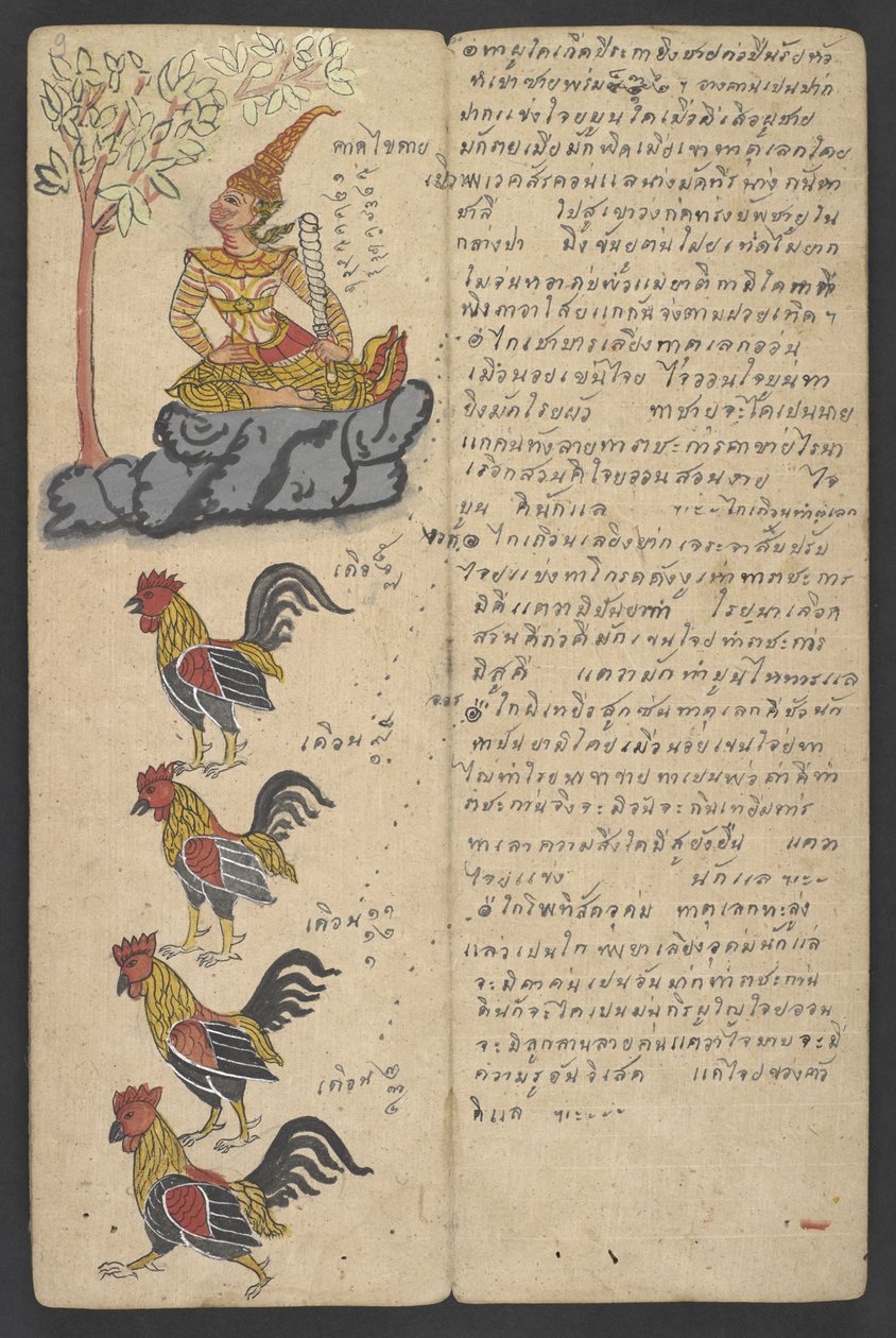 Eller 16455 f.9r, Djur från zodiaken, från Phrommachat (pergament) av Thai School