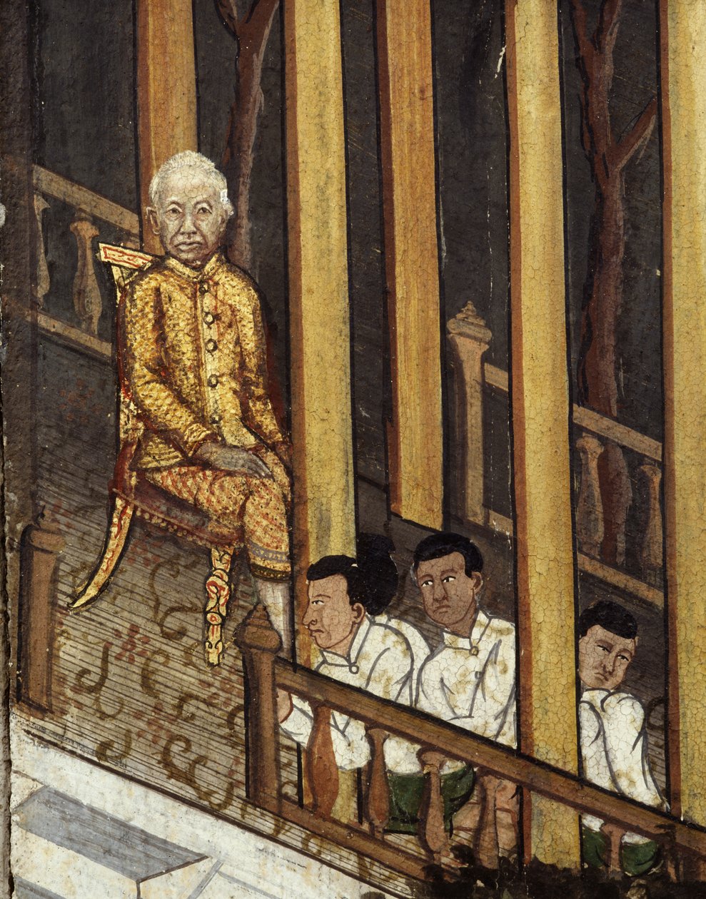 Porträtt av Rama VI som tittar på en solförmörkelse 1868 (väggmålning) av Thai School