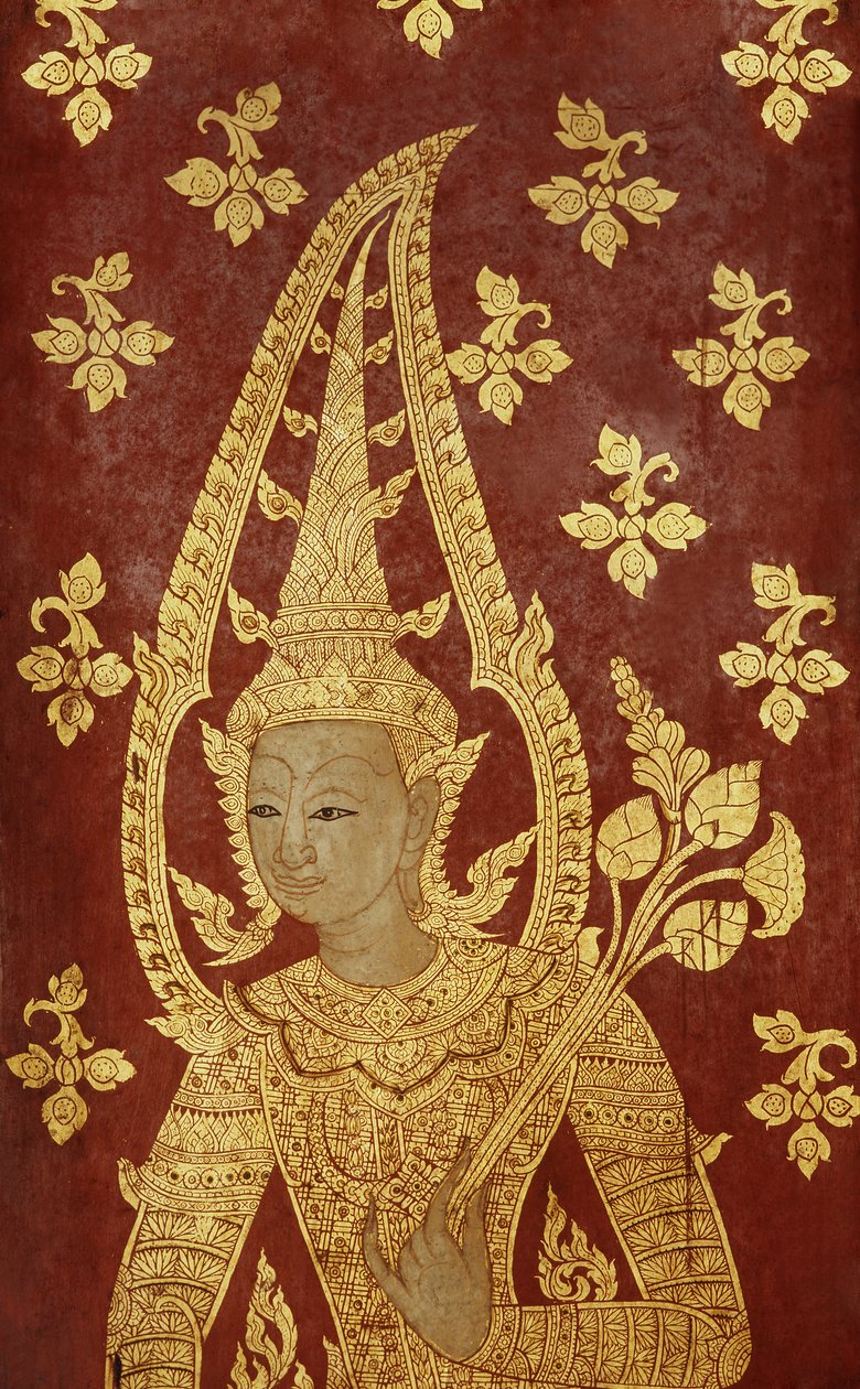 Dörrpanel i Rattanakosin-stil med bild av en gudom, ca 1860 (målat trä) av Thai School