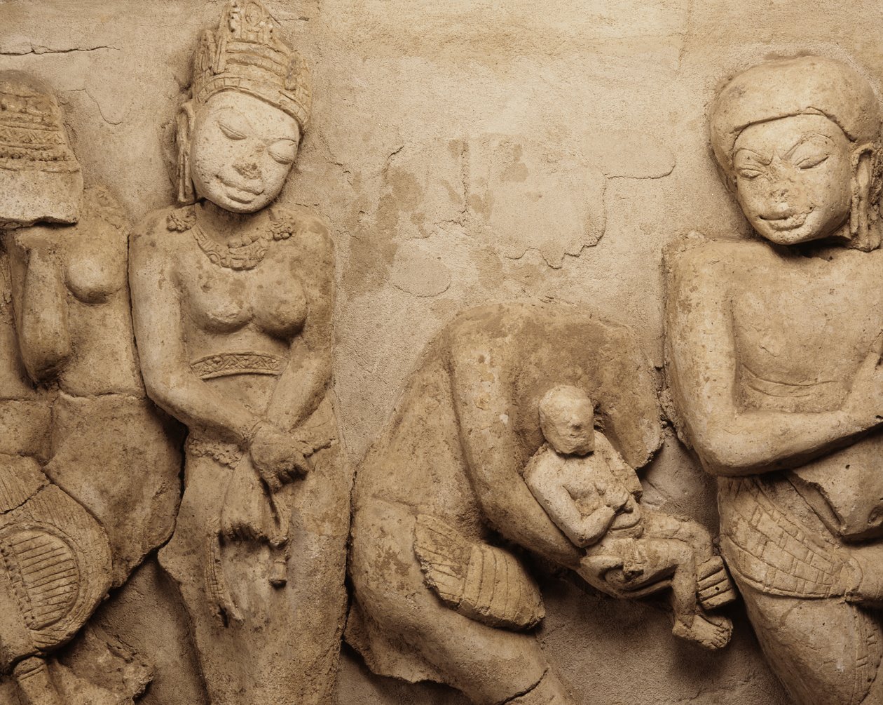 Relief, från Chedi Chula Pathom, Dwaravati School (stuckatur) av Thai School