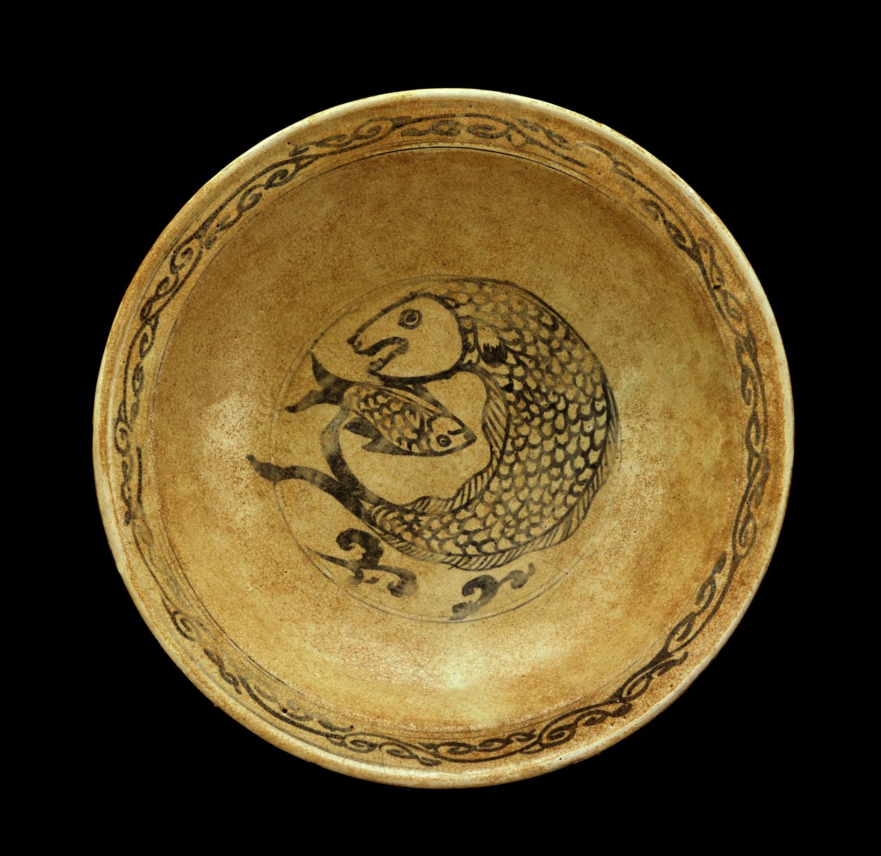 Stengodsfat med fiskmotiv, Sukhothai-period (stengods) av Thai School