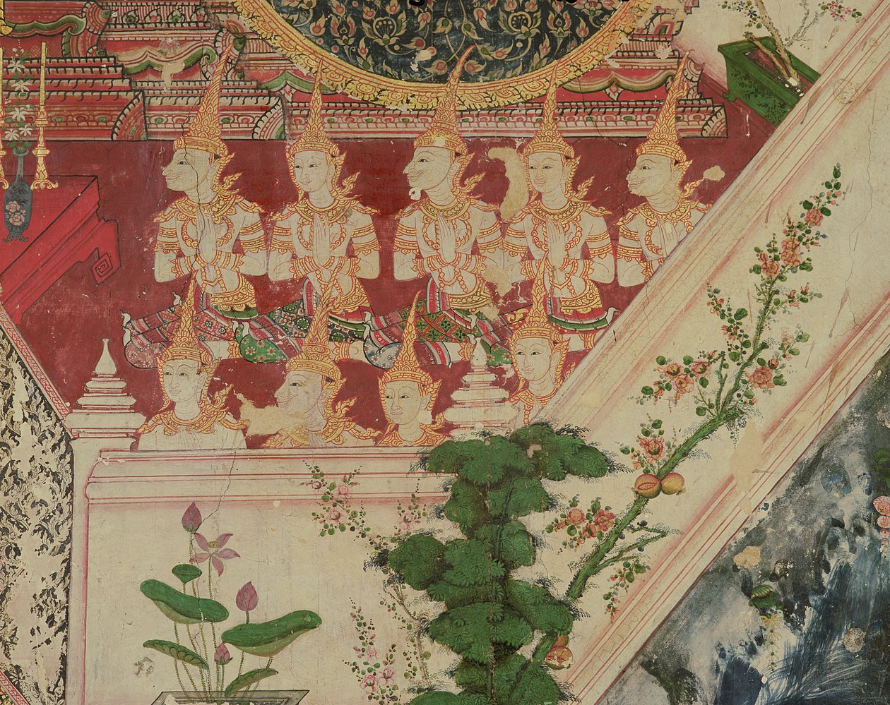 Övernaturliga varelser i tillbedjan, Wat Suwannaram, Thonburi, 1831 av Thai School
