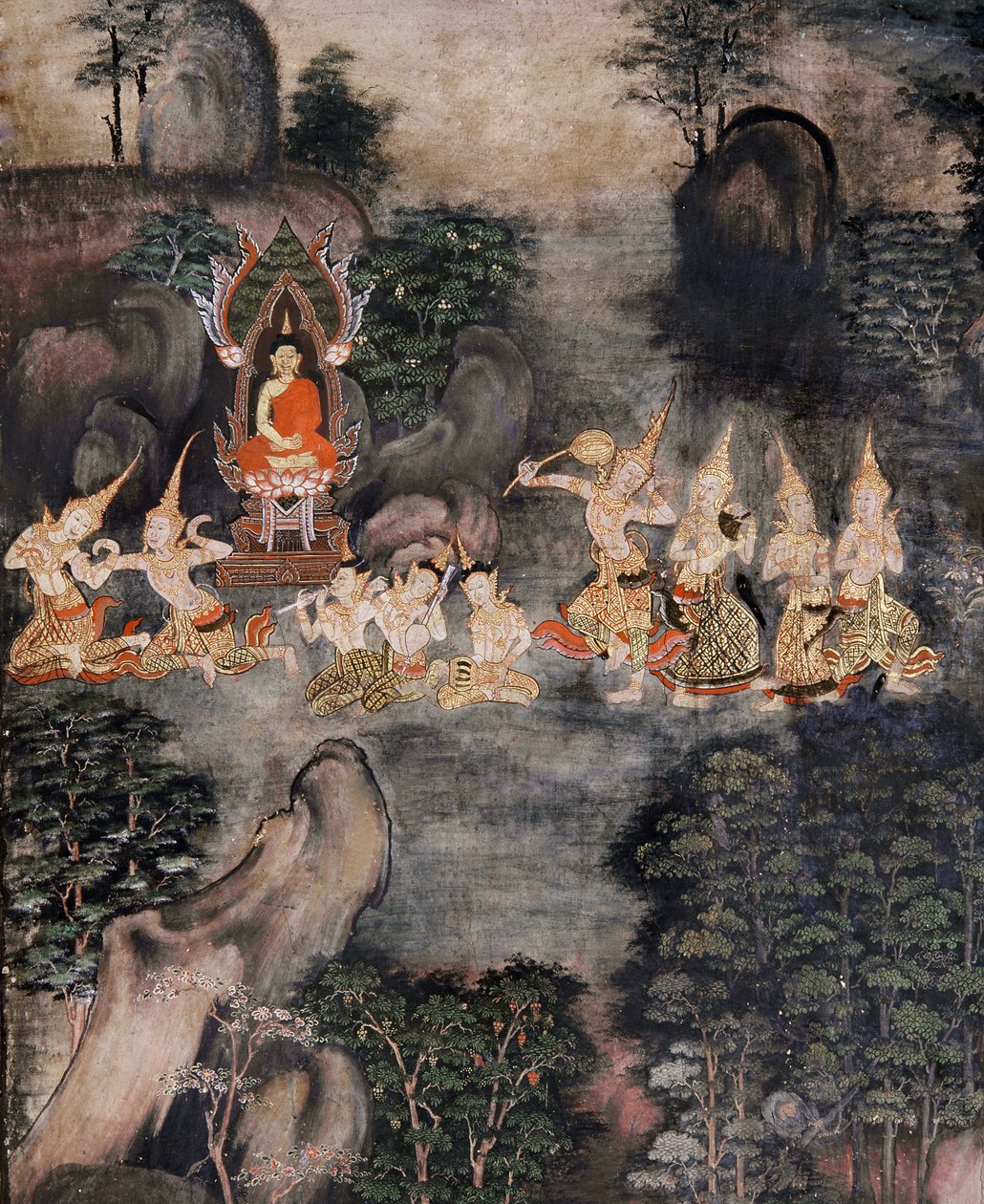 Frestelse av Buddha (väggmålning) av Thai School