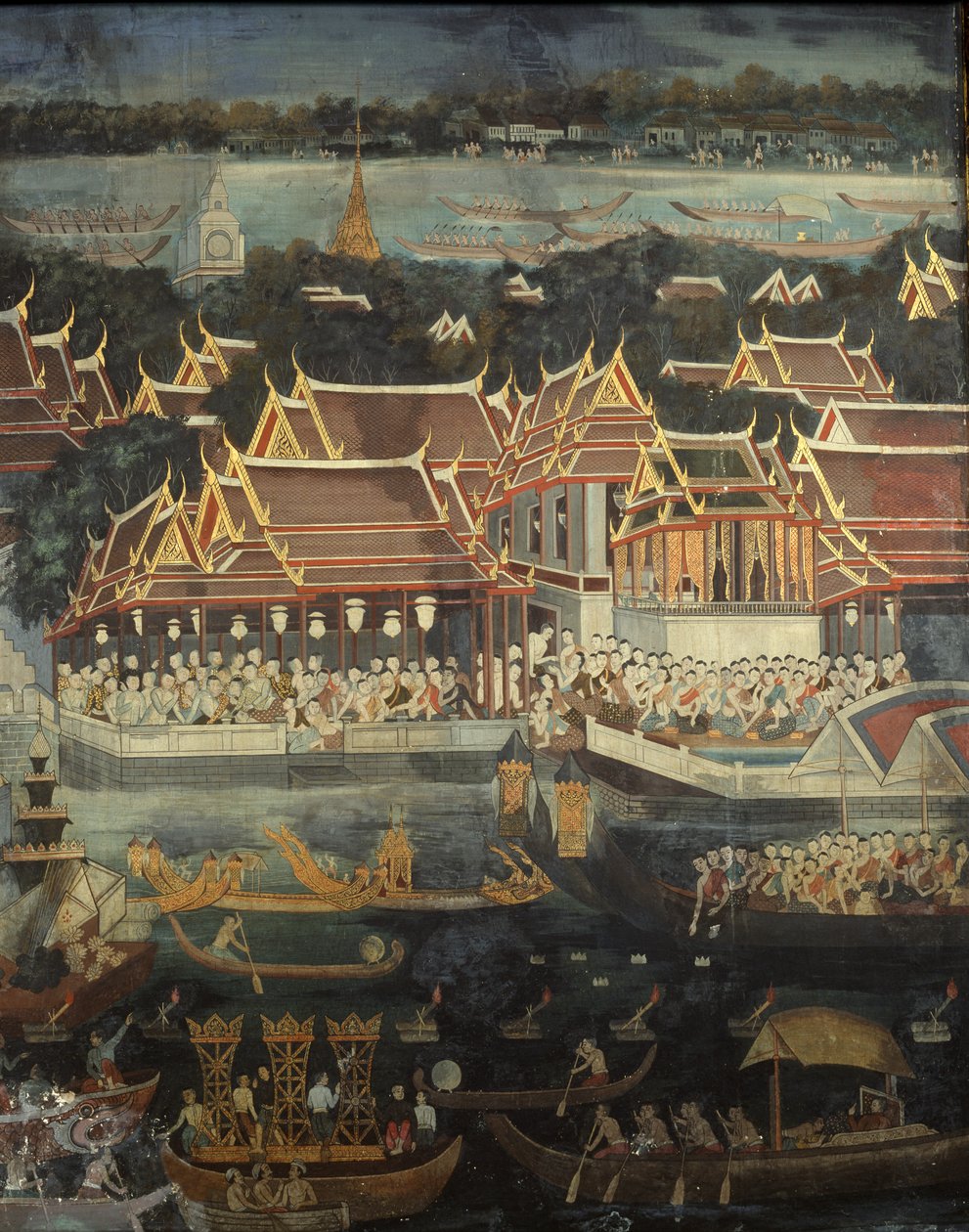 Loy Krathong-festivalen, 1864 (väggmålning) av Thai School