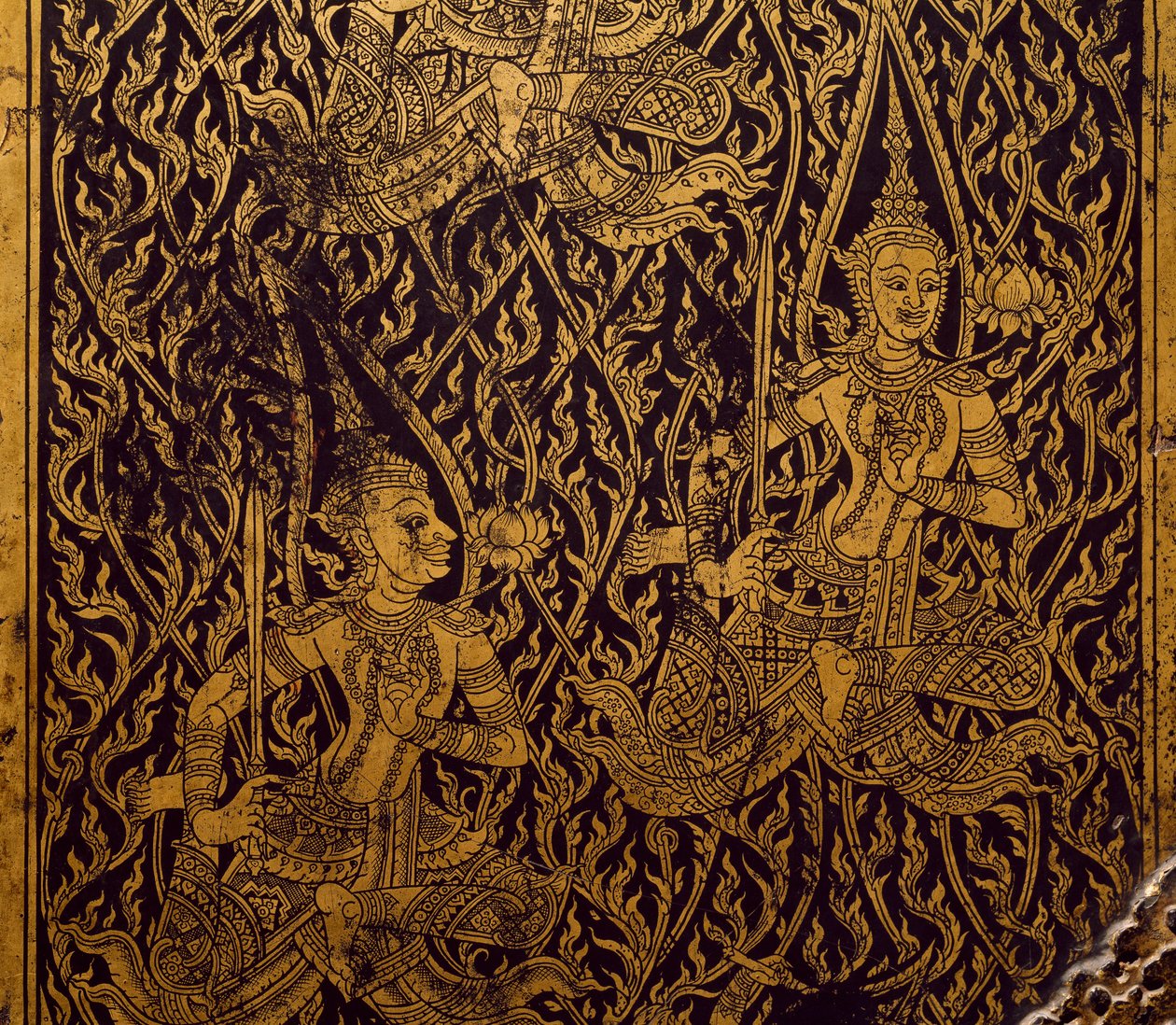 Garderob för sutra, snidat och lackat trä, från Bangkok, Thailand, Detail, Thai Civilization, tidigt 1800-tal av Thai School