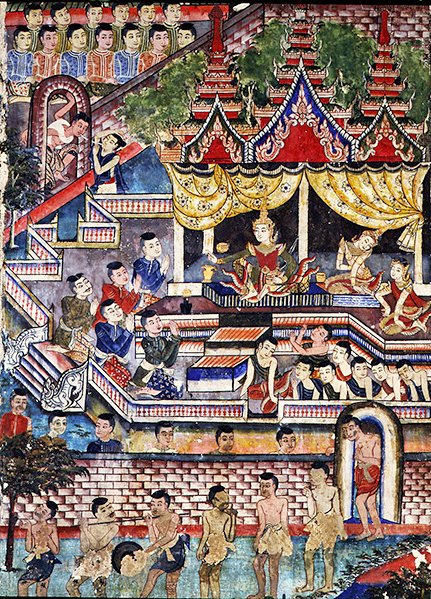 Wiharn Laikarn, avsnitt från Jataka Sang Thong (fresk) av Thai School