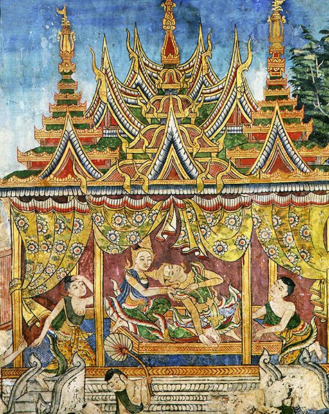 Wiharn Laikarn, avsnitt från Jataka Sang Thong (fresk) av Thai School