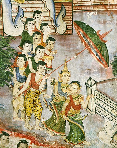 Wiharn Laikarn, avsnitt från Jataka Sang Thong (fresk) av Thai School