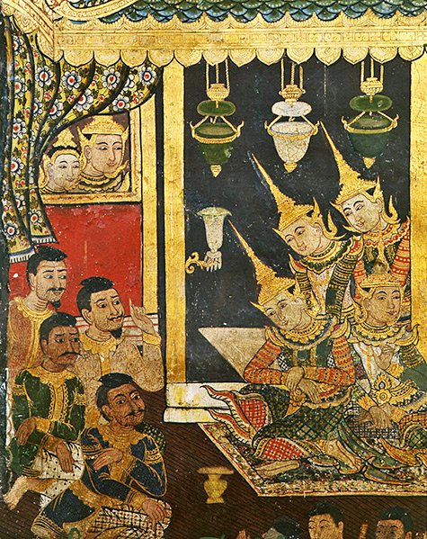 Wiharn Laikarn, avsnitt från Jataka Sang Thong (fresk) av Thai School