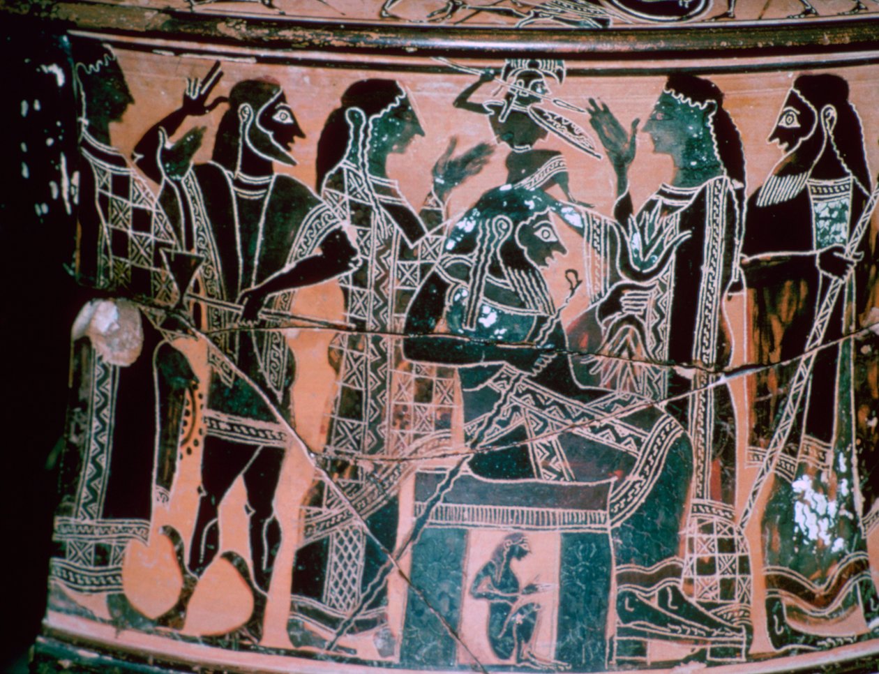 Svartfigurerad hals-amfora som skildrar Athenas födelse, Attika, Grekland. av The Antimenes Painter