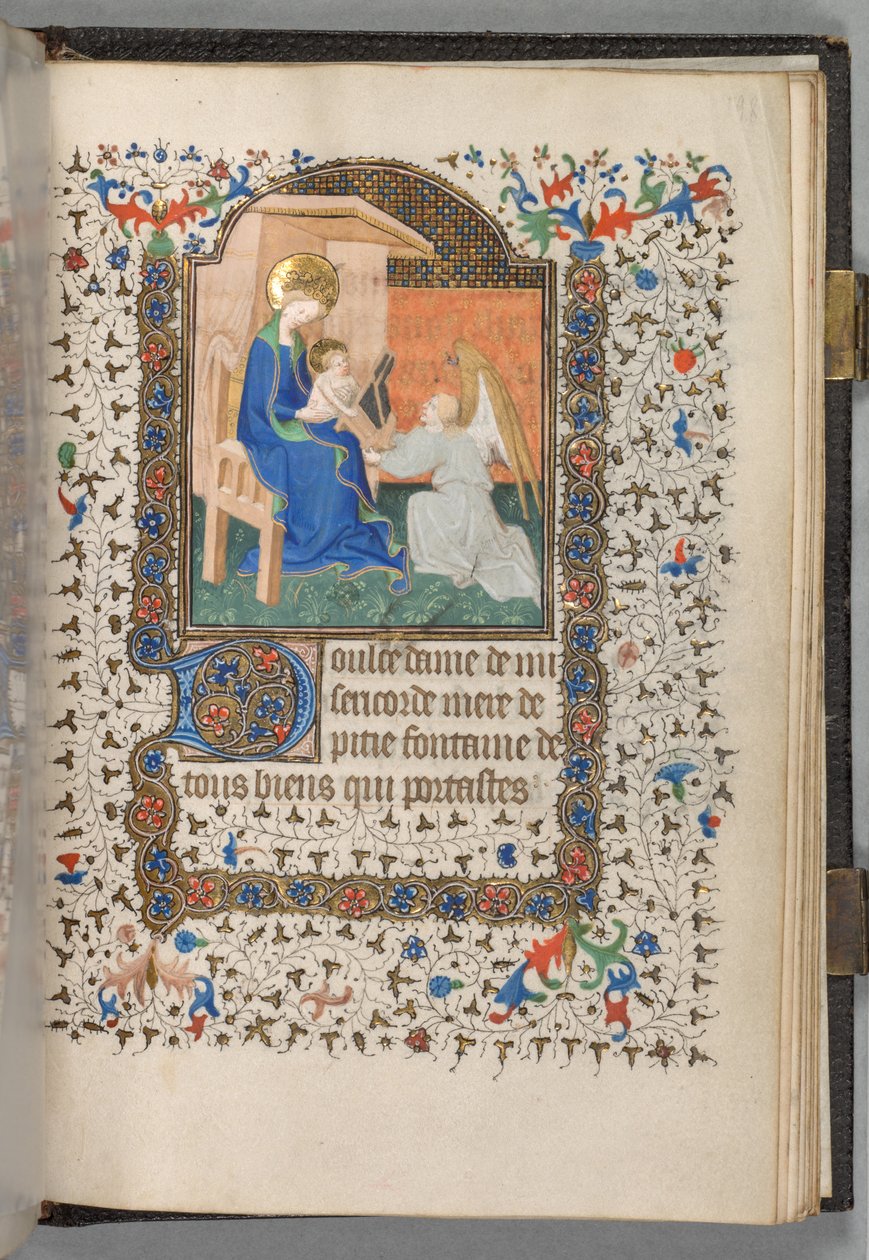 Tidsbok Användning av Paris: Fol. 198r, Madonna och barn med ängel, ca. 1420. av The Bedford Master