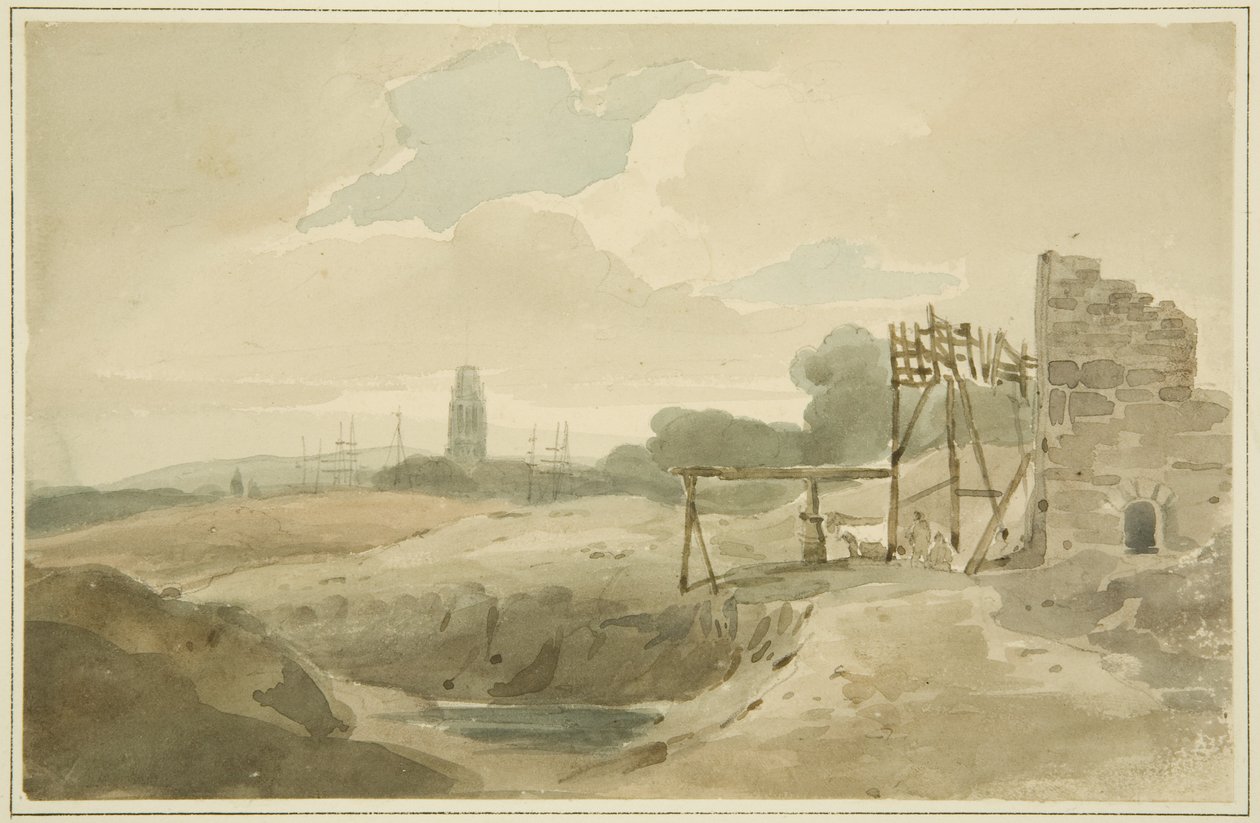 Gammal brandbil som användes vid utgrävning av New Cut (mellan Ropewalk och Clift House) (penna och akvarell på papper) av The Rev. John Eagles