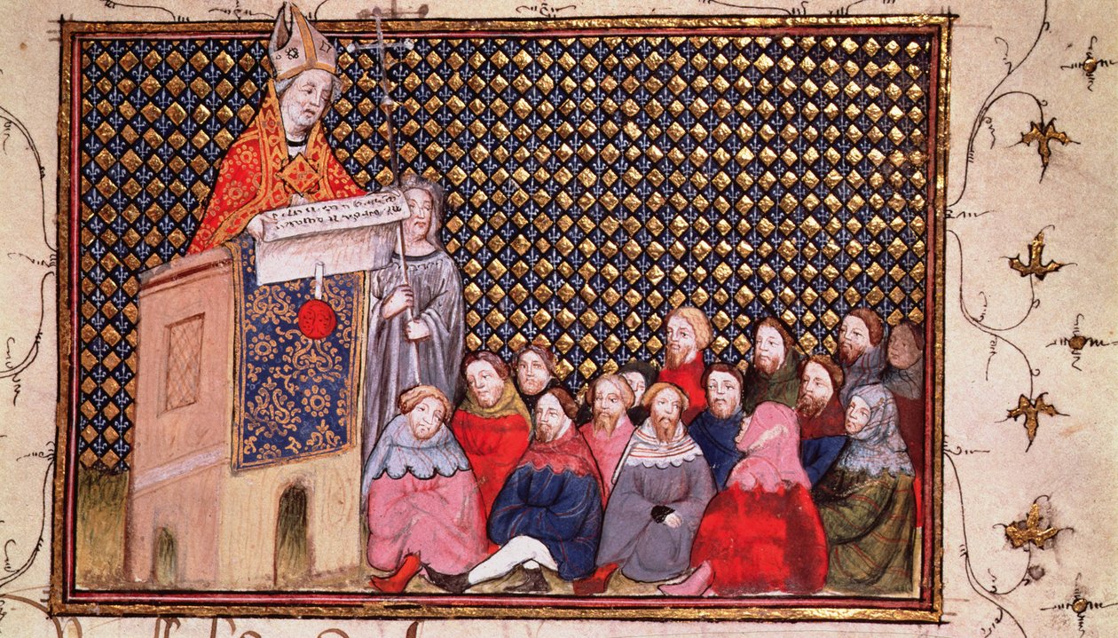 Harl 1319 f.12 Ärkebiskop Arundel predikar för Henriks sak, från 