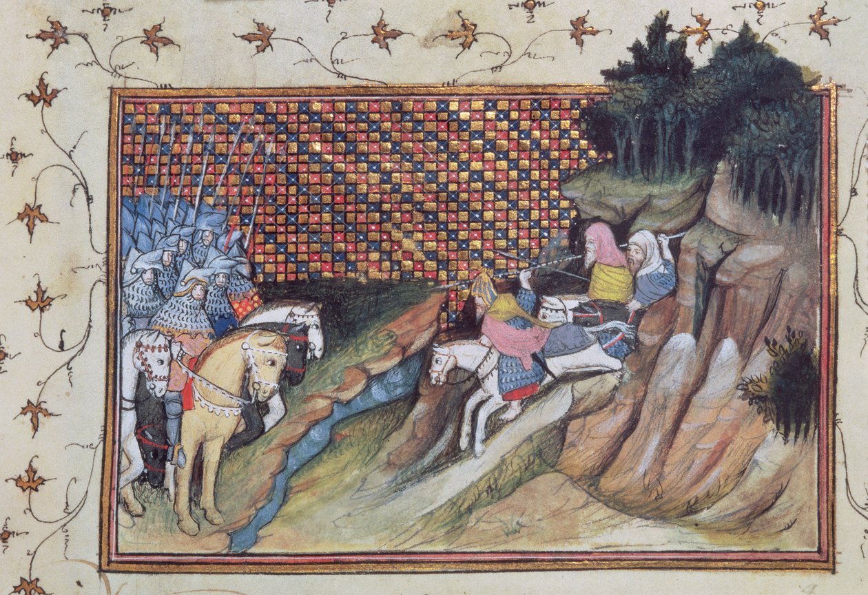 Harl 1319 f.9 MacNamara, den irländska hövdingen kommer för att konferera med earlen av Gloucester, från 