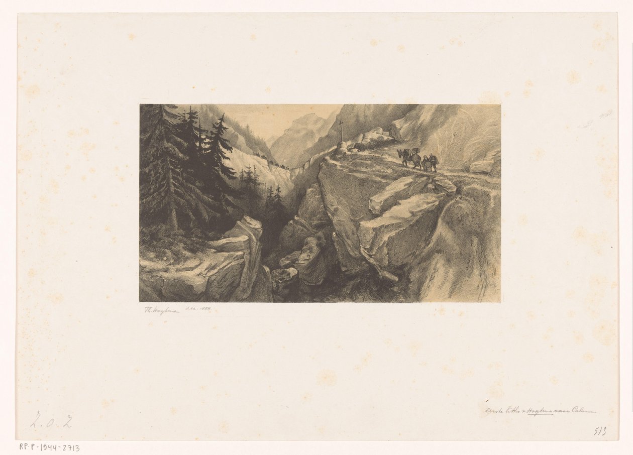 Alpinlandskap med bergspass av Theo van Hoytema (signed by artist)