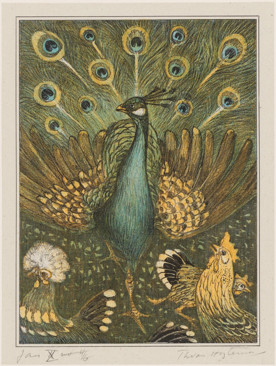 Påfågel med kycklingar av Theo van Hoytema (signed by artist)