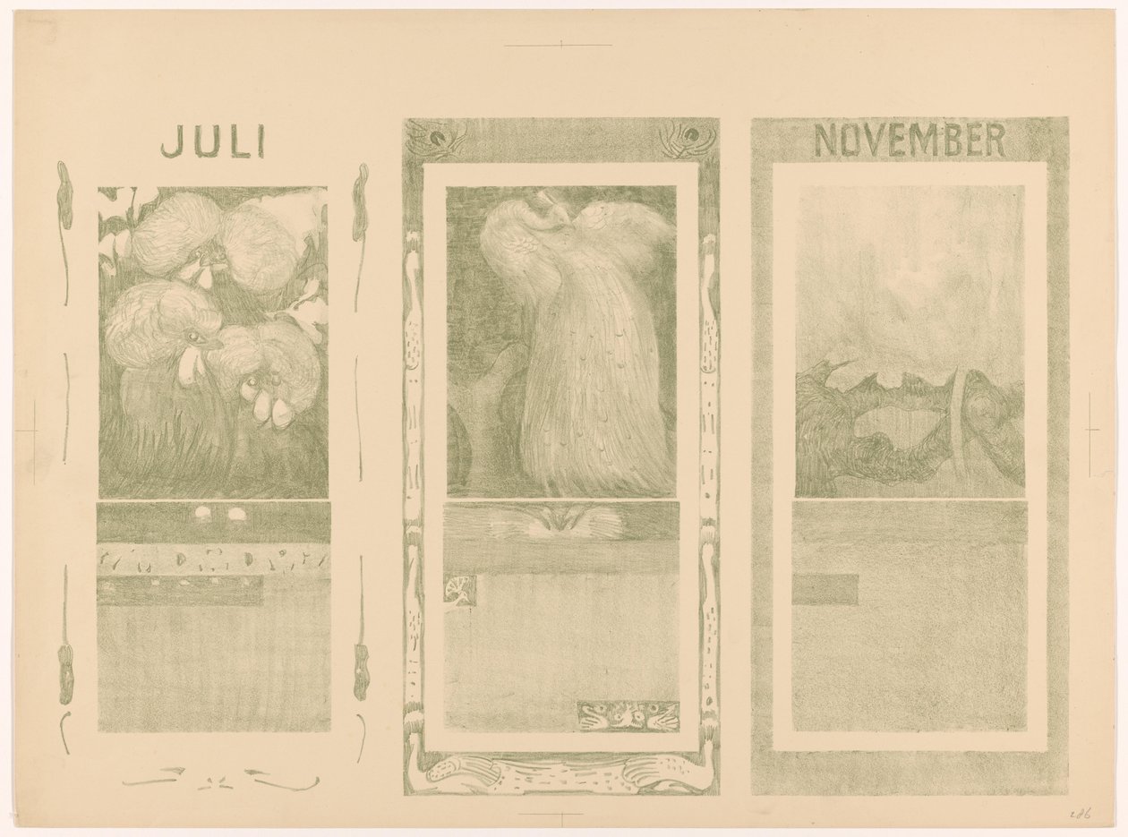 Kalendrar för juli, augusti och november 1910 av Theo van Hoytema