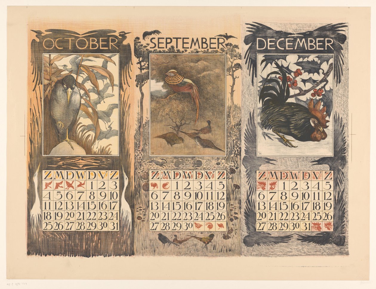 Kalendrar för oktober, september och december 1903 av Theo van Hoytema