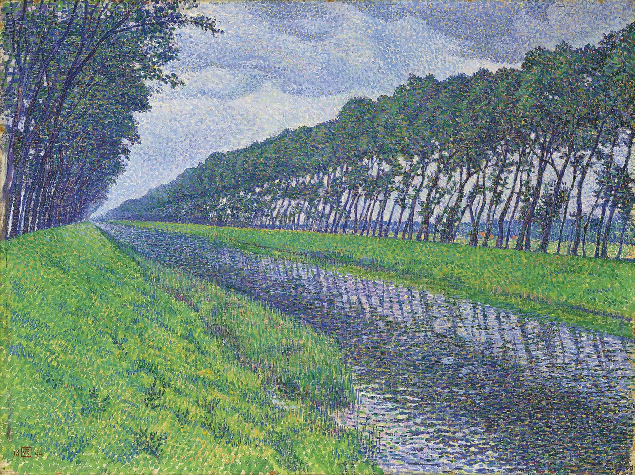 Kanal i Flandern; Kanalen i Flandern i trist väder, 1894 av Théo van Rysselberghe
