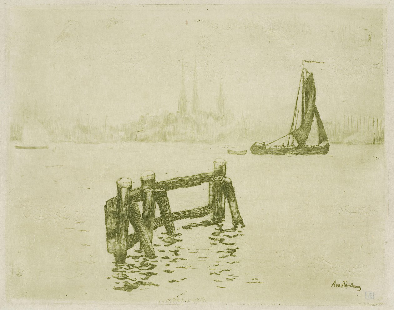 Utsikt över Amsterdam av Théo van Rysselberghe