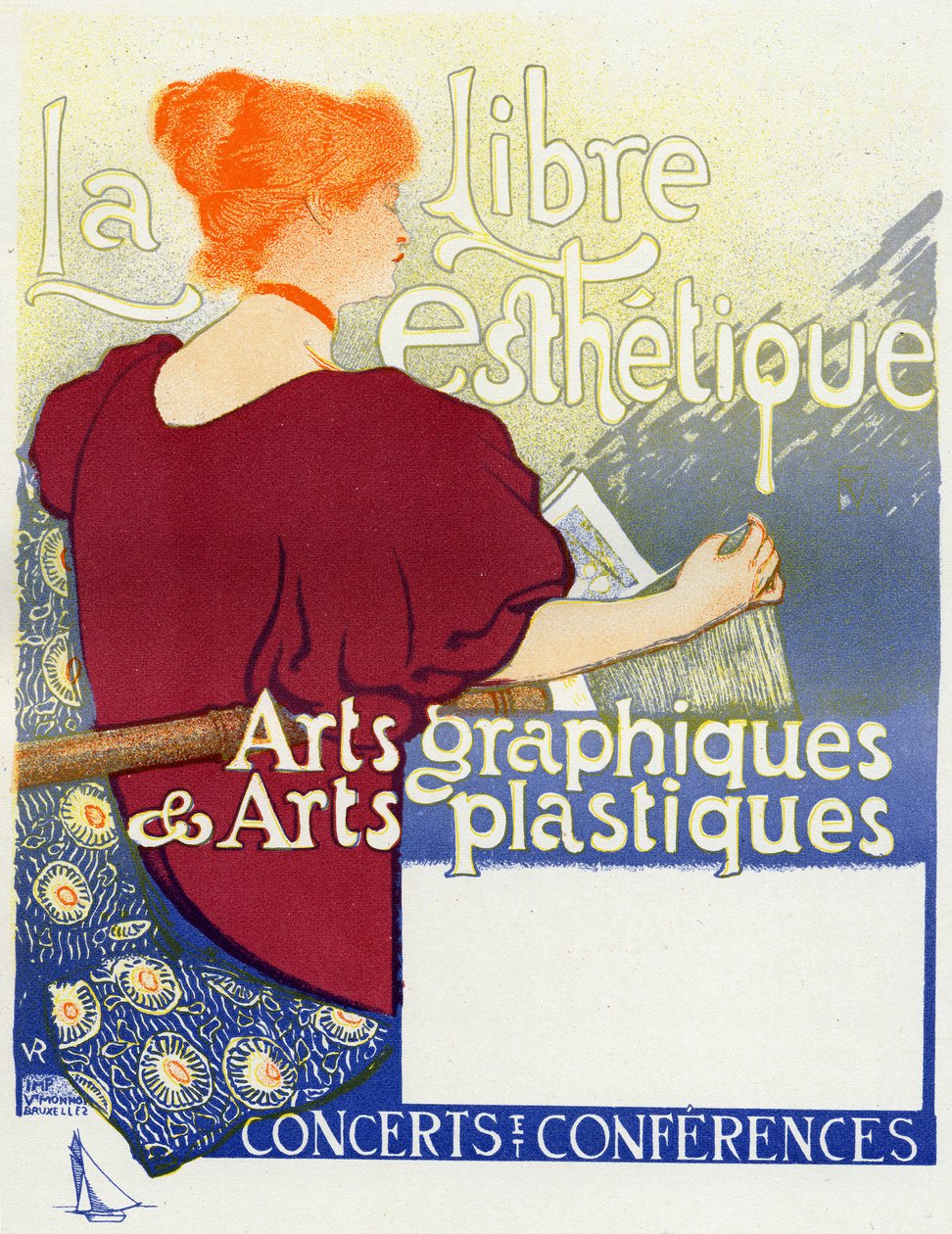 Musik. La Libre Esthetique (Den fria estetiken), konserter i Bruxelles. Affisch av Van Rysselberghe, Belgien, ca 1895 (affisch) av Théo van Rysselberghe