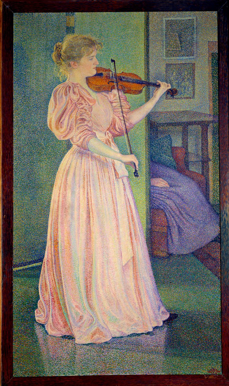 Porträtt av Irma Sethe som spelar fiol, Ec. Bel. av Théo van Rysselberghe
