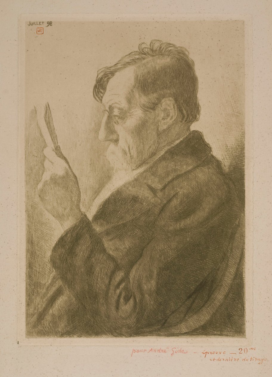 Porträtt av författaren Émile Verhaeren, läsande av Théo van Rysselberghe