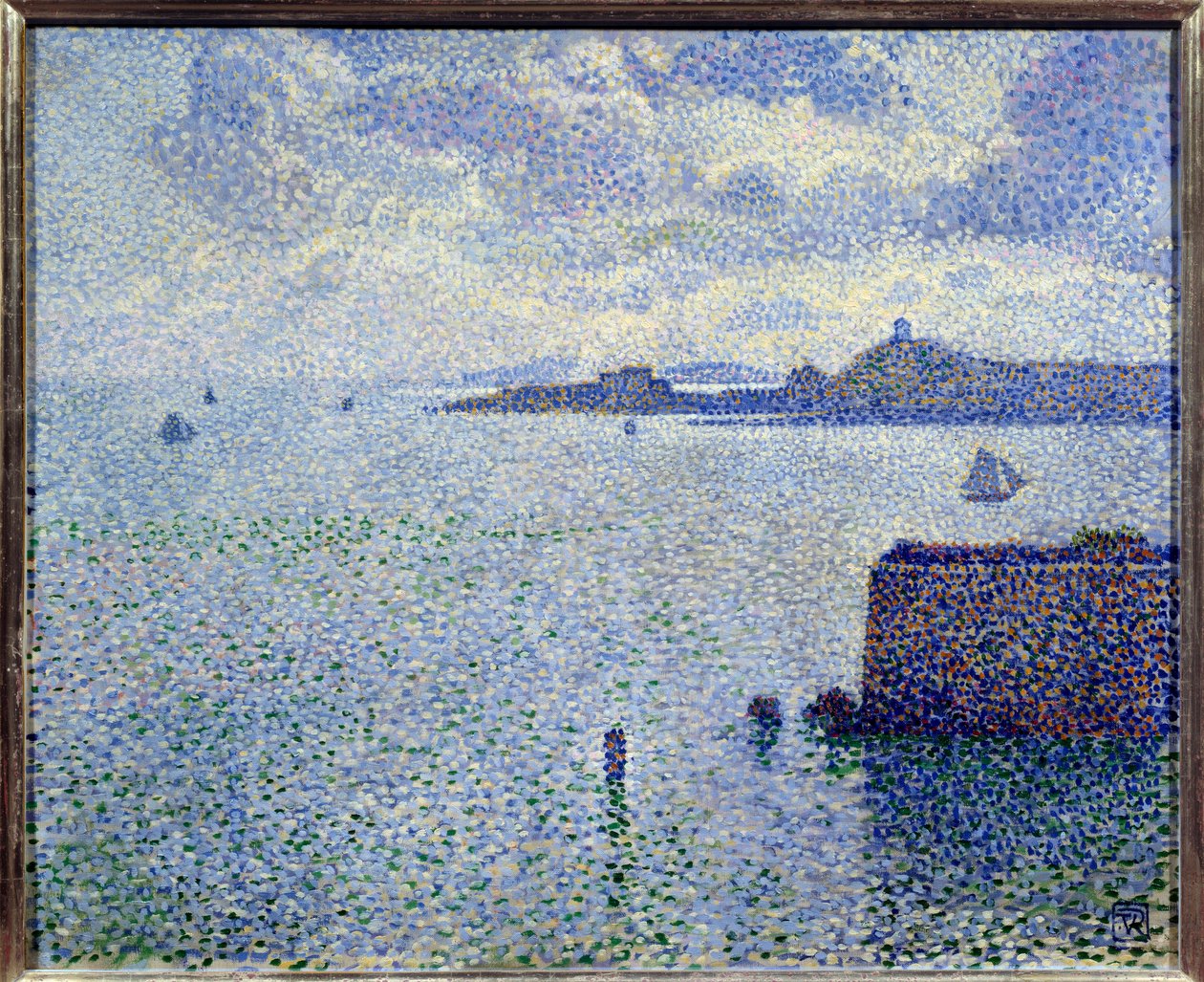 Segelbåtar och mynning. Målning av Theodore Van Rysselberghe (1862-1926), Bel. av Théo van Rysselberghe