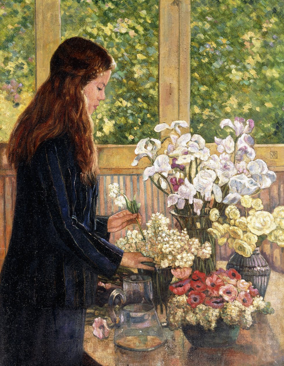 Ung flicka med vaser med blommor, av Théo van Rysselberghe