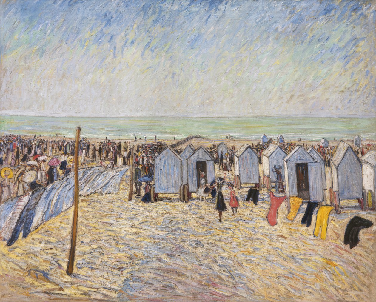Strandbild med badvagnar (Knocke) av Theo von Brockhusen