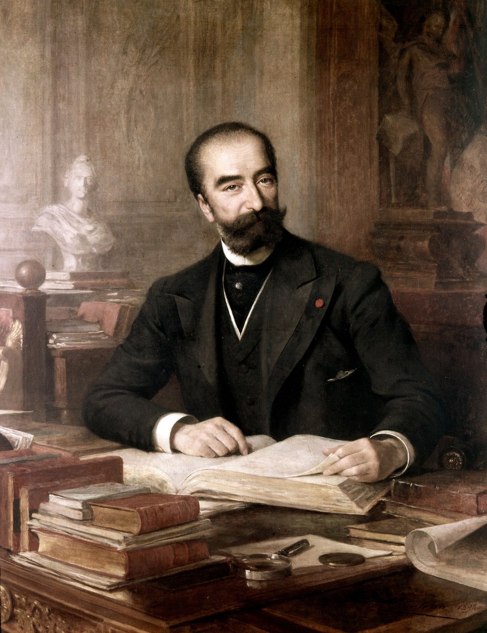 Marie Francois Sadi Carnot vid sitt skrivbord olja på duk av Theobald Chartran