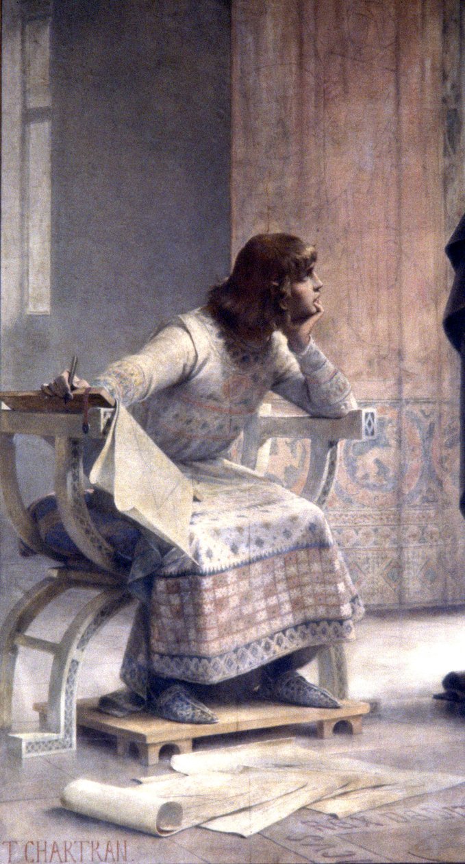 Utbildning av Saint Louis, ca. 1885 (fresk) av Theobald Chartran
