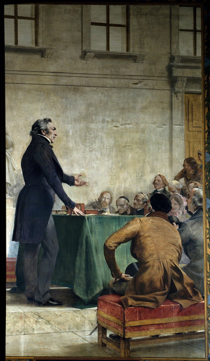 Francois Arago (1786-1853) studerade populär astronomi i observatoriets amfiteater. Målning av Theobald Chartran (1849-1907). Paris, La Sorbonne - Francois Arago (1786-1853) håller en föreläsning om populär astronomi vid det kungliga observatoriet i Paris. av Theobald Chartran