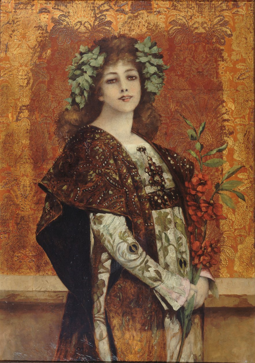 Porträtt av Sarah Bernhardt 1844-1923 som Gismonda, ca 1896. av Theobald Chartran