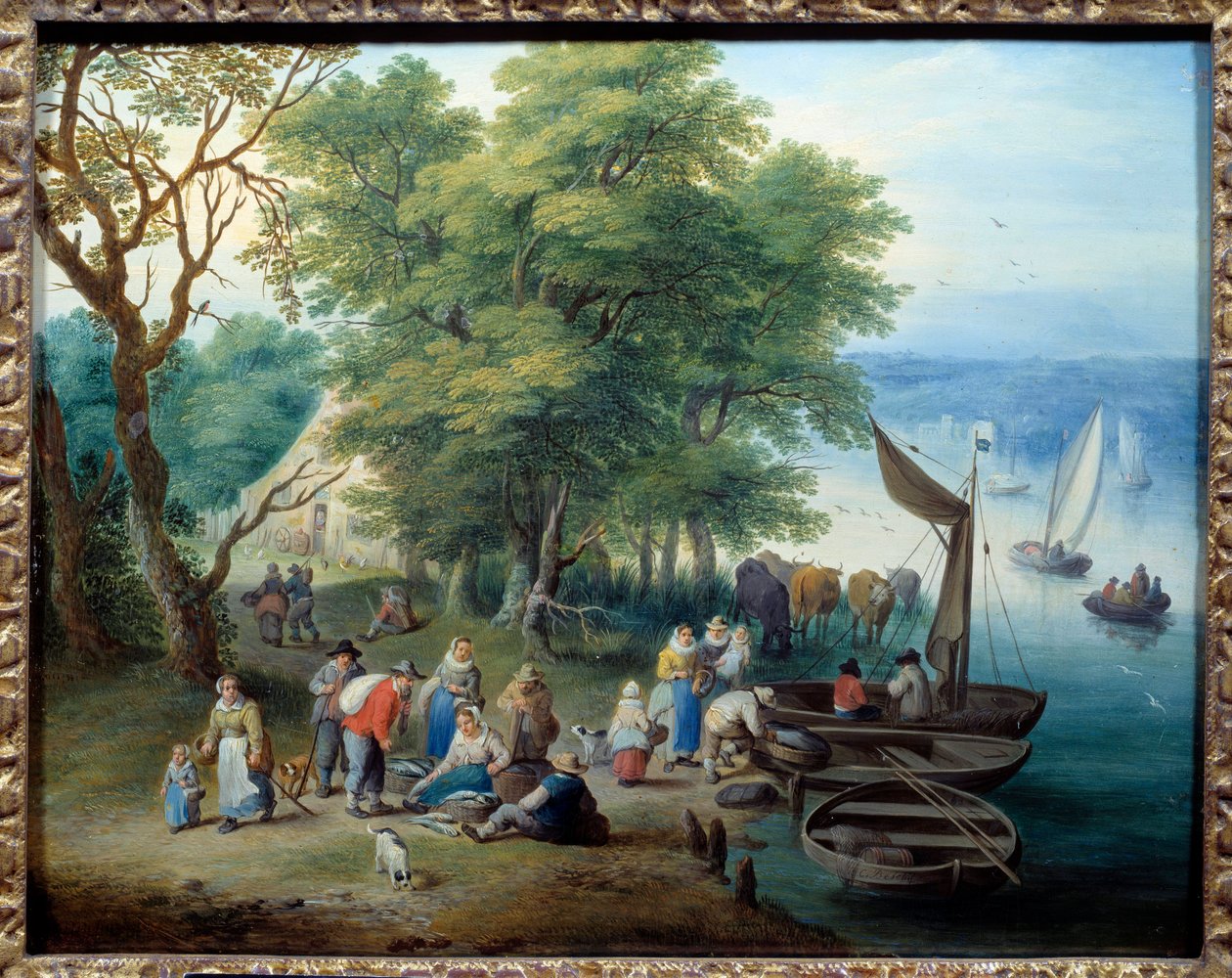 Tillbaka från fisket. Målning av Theobald Michau (1676 - 1765) av Theobald Michau