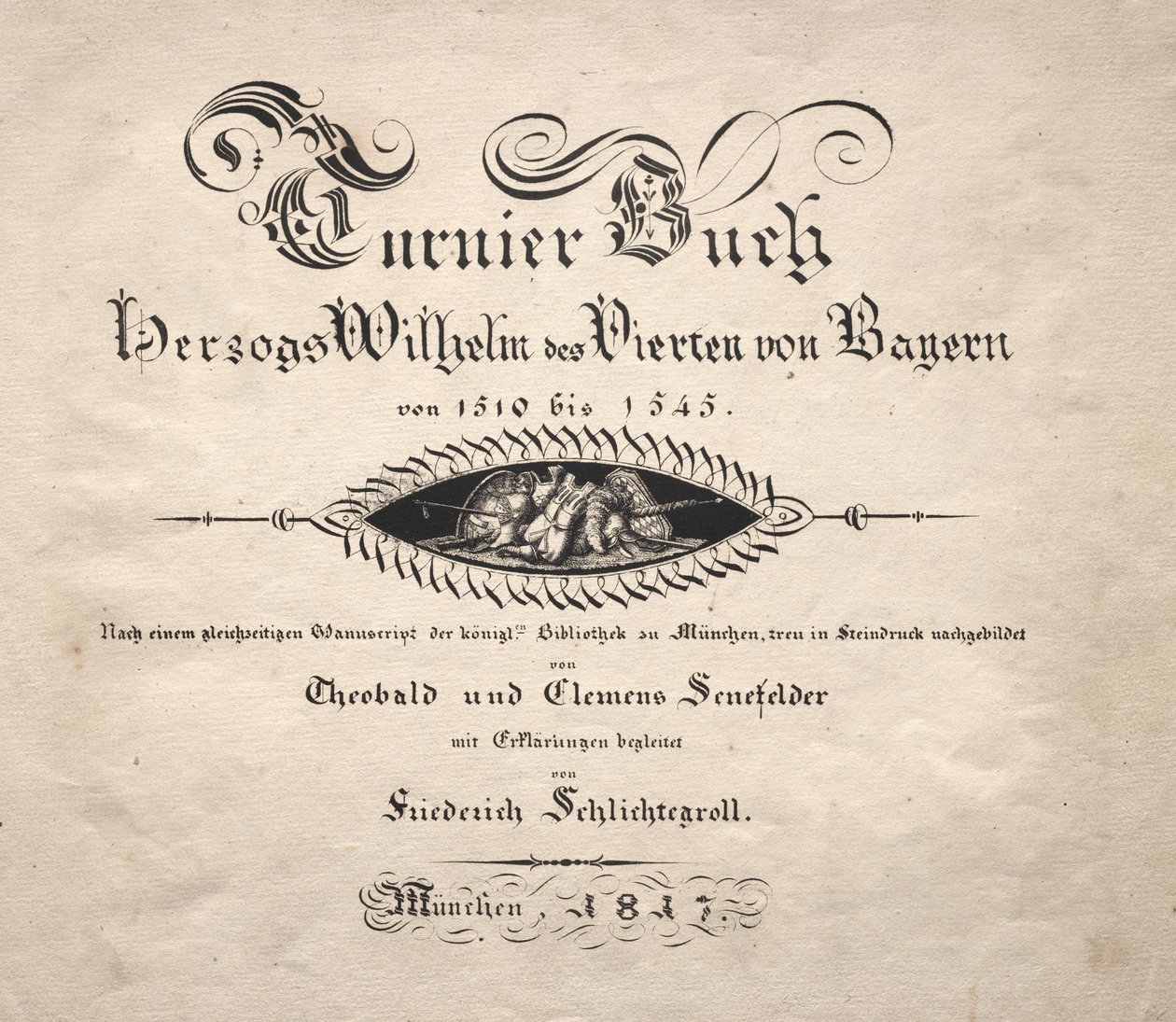 Bok om turneringar: Titelsida, 1817. av Theobald Senefelder