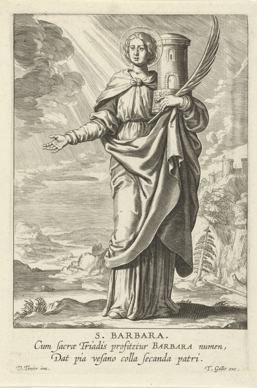 Sankta Barbara St. Barbara (titel på objekt) Feminine heiligen (serietitel) Mirror Illuminated Virgin (serietitel) av Theodoor Galle