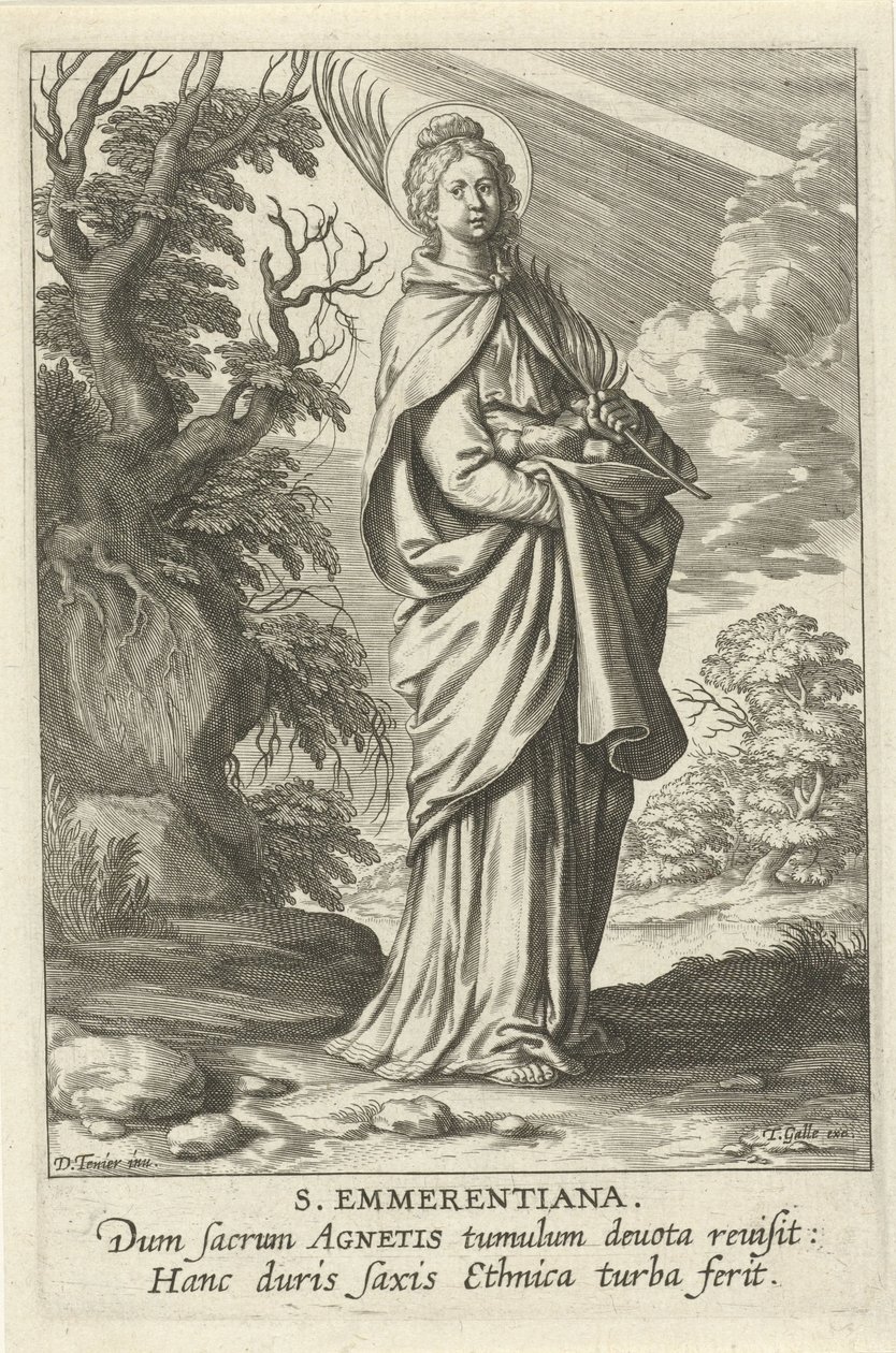 Heilige Emerentiana från Rom St. Emmerantiana (titel på objekt) Feminine heiligen (serietitel) Mirror Illuminated Virgin (serietitel) av Theodoor Galle