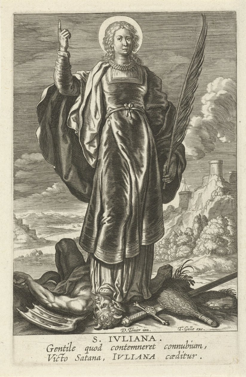 Heilige Juliana St. Juliana (titel på objekt) Feminine heiligen (serietitel) Mirror Illuminated Virgin (serietitel) av Theodoor Galle