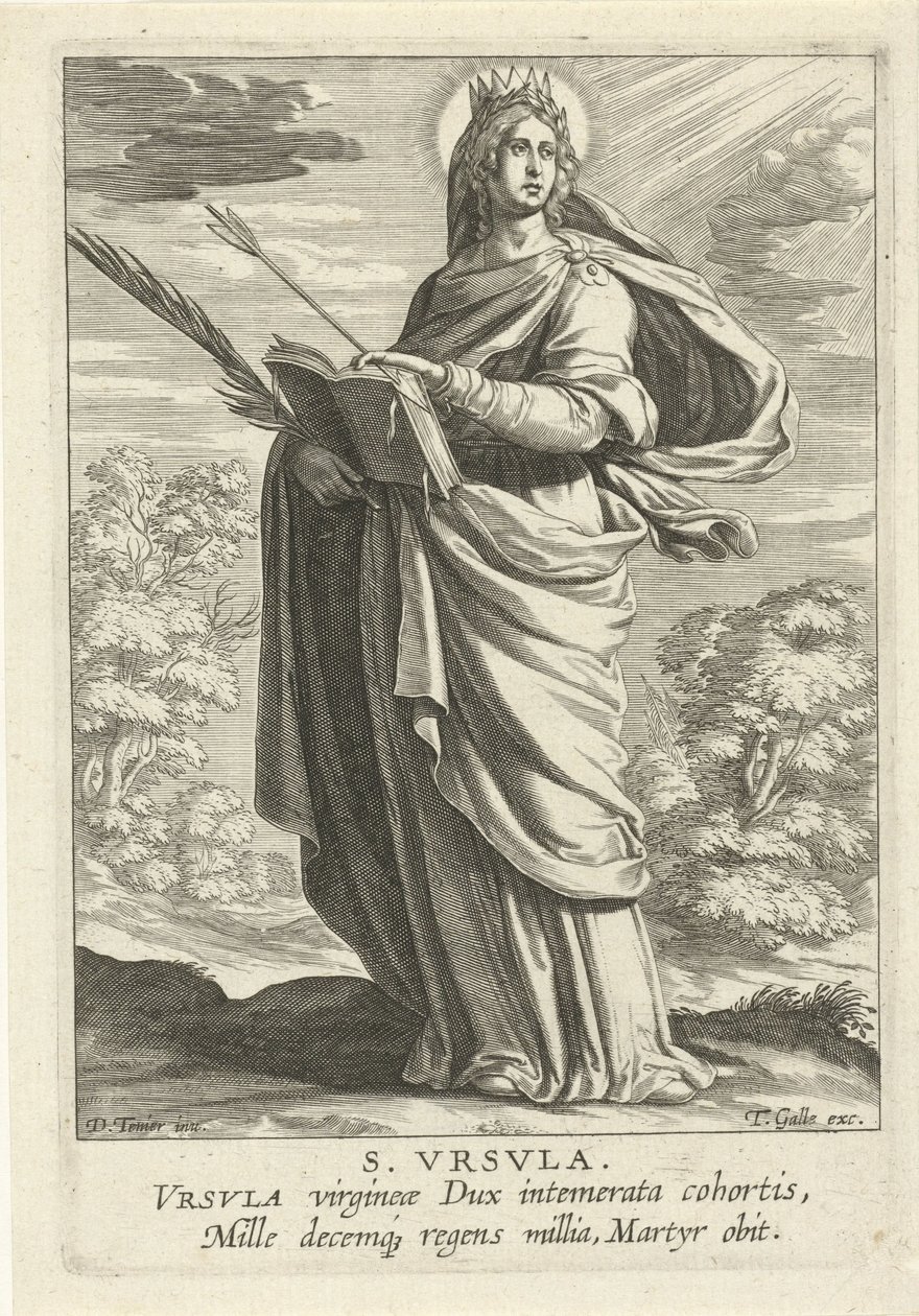 Sankta Ursula S. Vrsvla (titel på objekt) Feminine heiligen (serietitel) Mirror Illuminated Virgin (serietitel) av Theodoor Galle