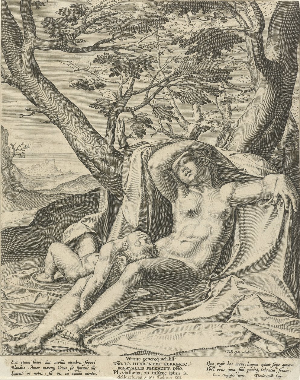 Sovande Venus och Amor av Theodoor Galle