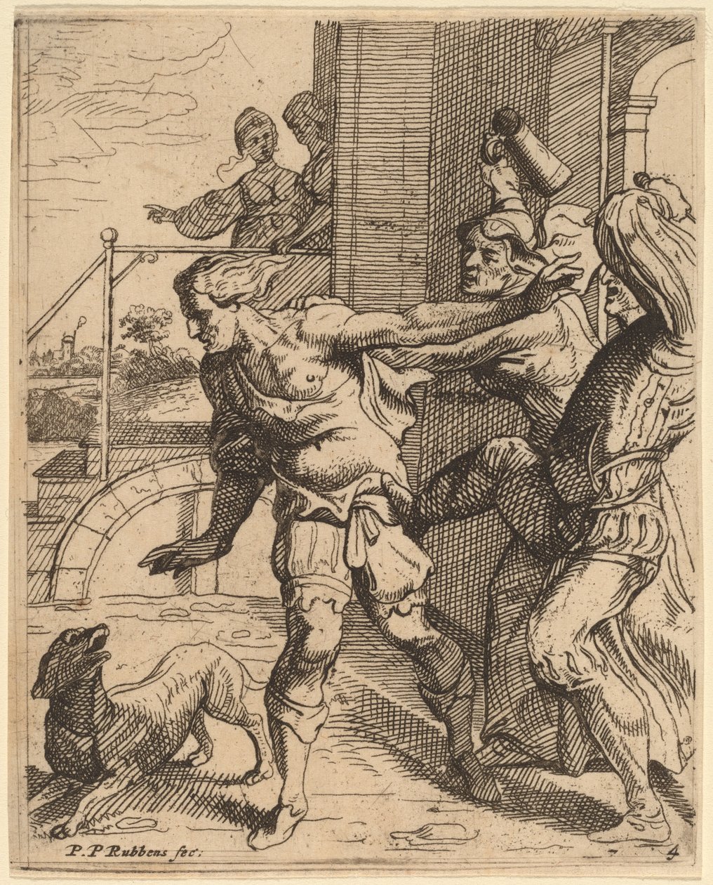 Den förlorade sonen driven från krogen av Theodoor van Thulden after Sir Peter Paul Rubens