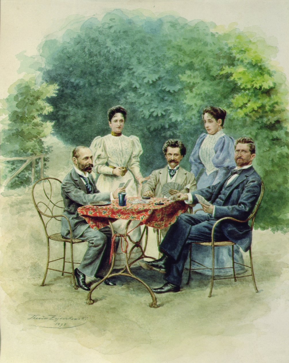 Ett kortspel av Tarrock med Johann Strauss i Bad Ischl, 1898 av Theodor Zajaczowski