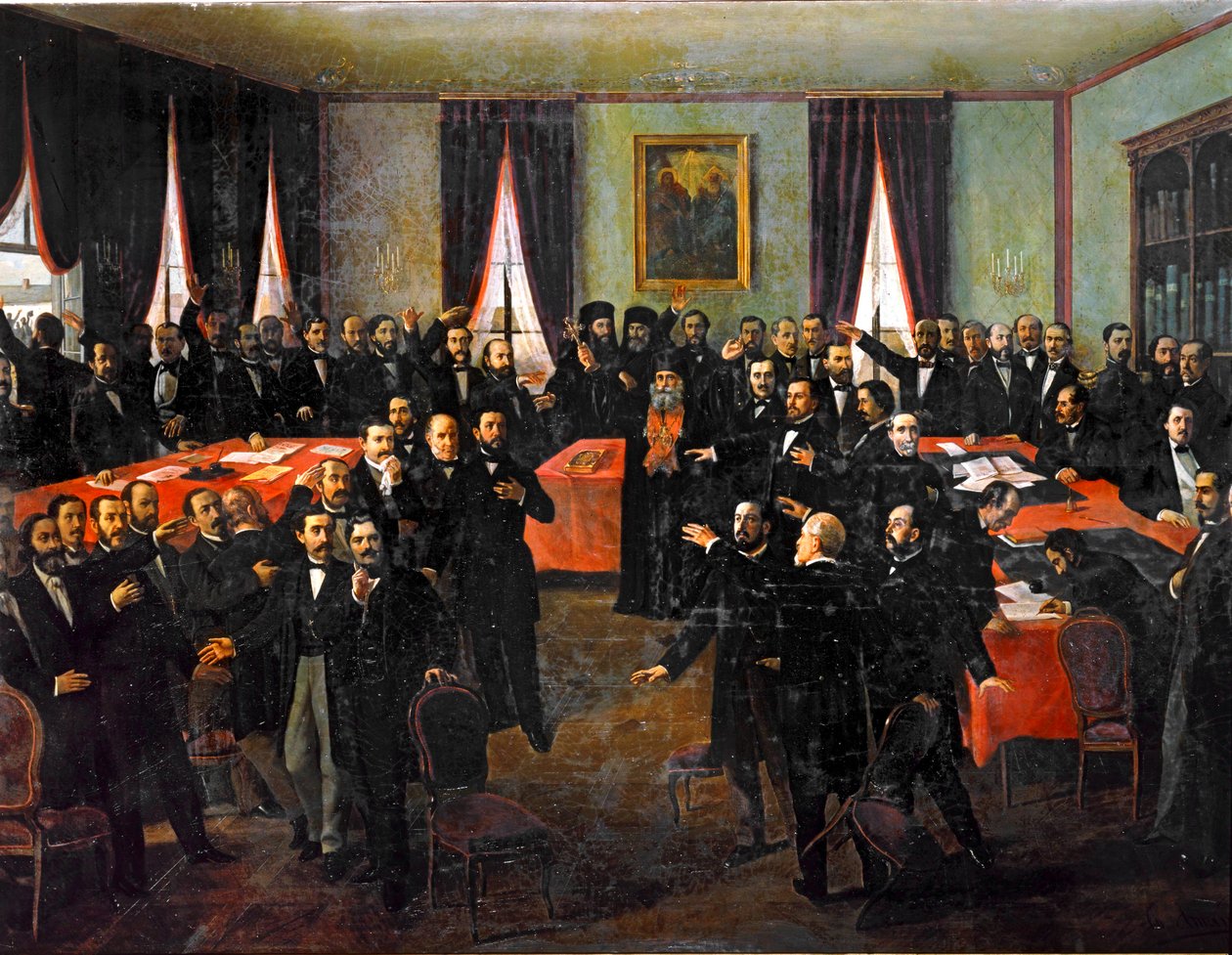 Proklamation av unionen mellan furstendömena Rumänien ... (målning på duk) av Theodor Aman