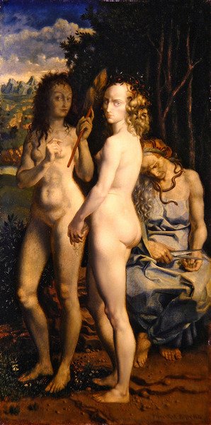 Die Parzen (The Three Fates) (olja på panel) av Theodor Baierl