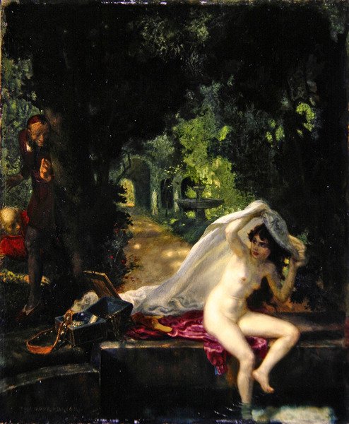 Susanna and the Elders (olja på panel) av Theodor Baierl