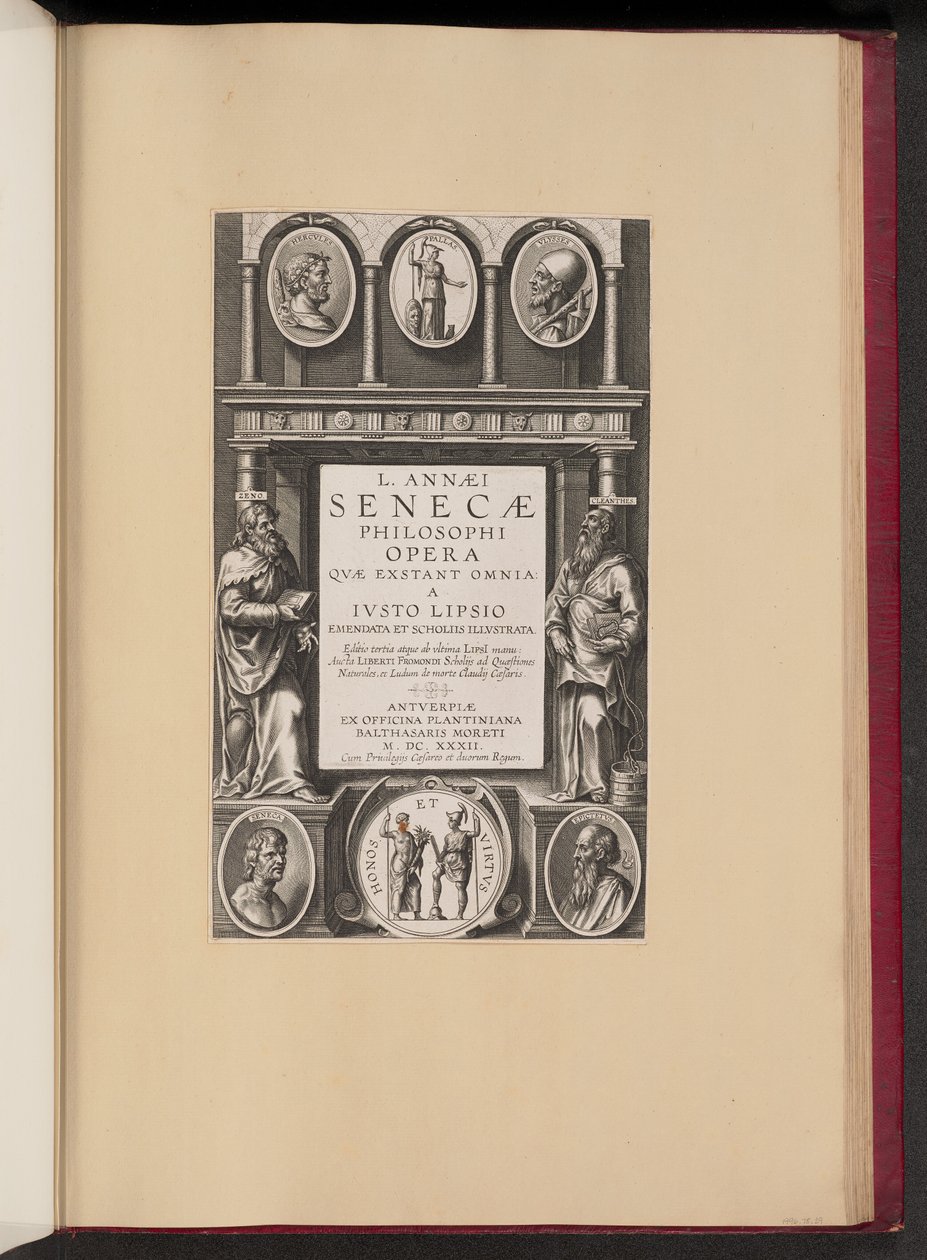 Titelsida för L. Annaei Seneca filosofens verk som finns allt från Ivisto Lipsio av Theodor Galle