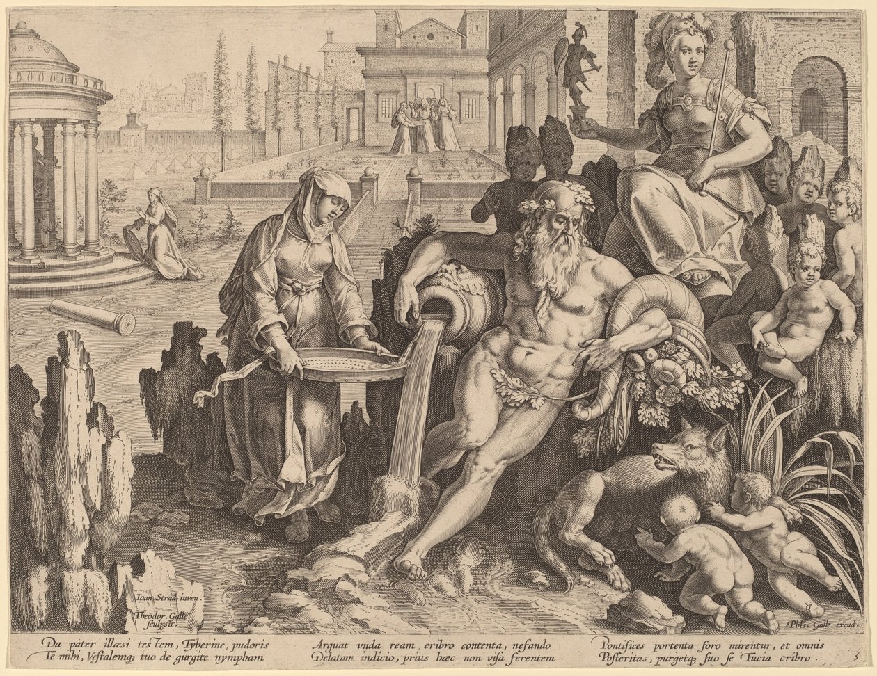 Den vestala jungfrun Tuccia av Theodor Galle after Jan van der Straet